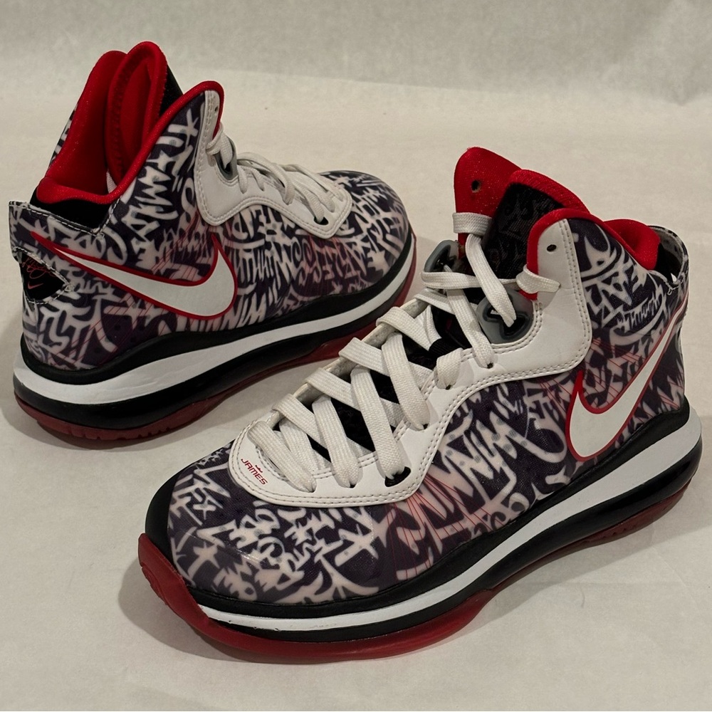 Nike Kids Basketball Sneakers in White, Red, Black